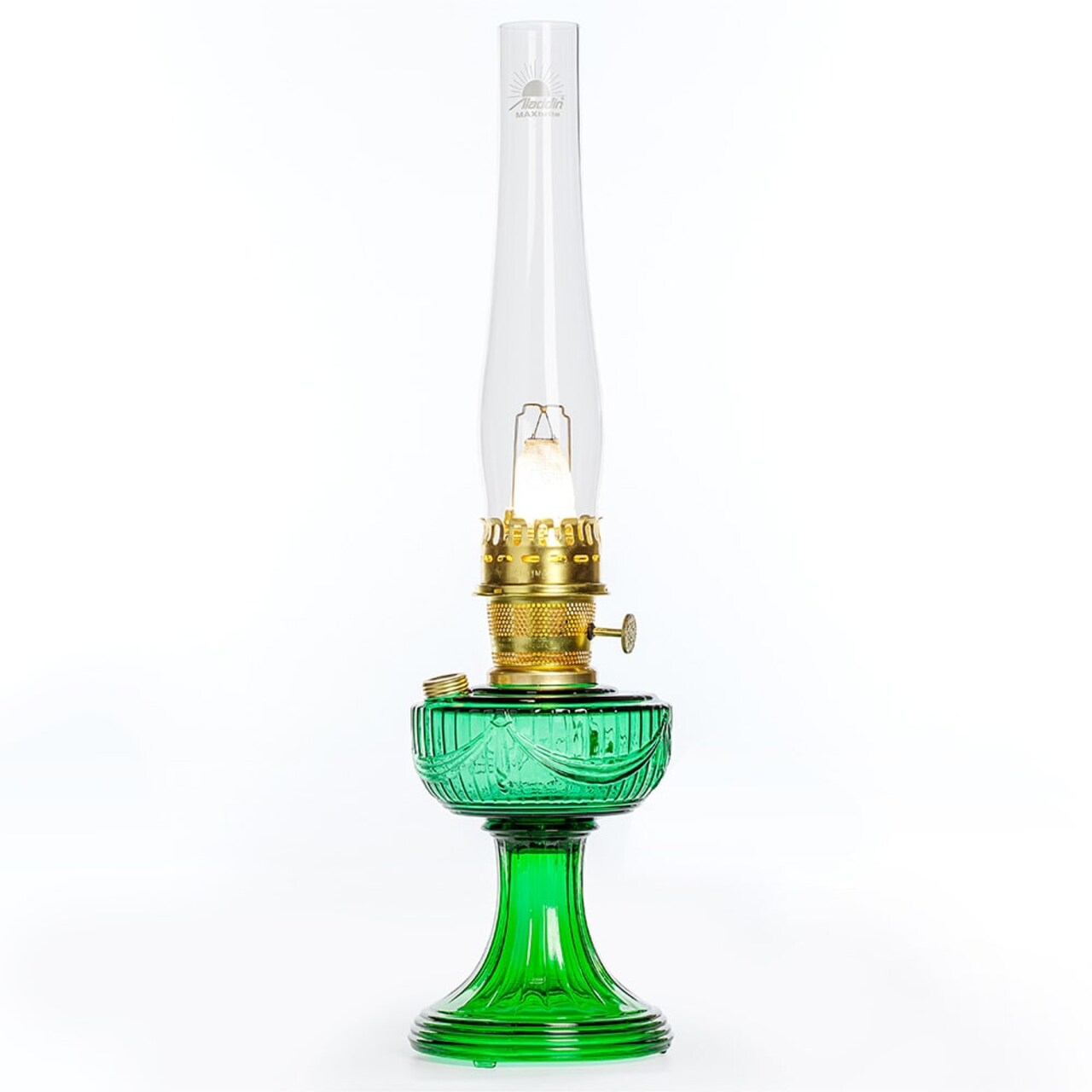 Aladdin Lincoln Drape Oil Lamp - Traditional Classic Indoor Oil or Kerosene Fuel Lamp, Bright White Light, Glass with Brass Trim